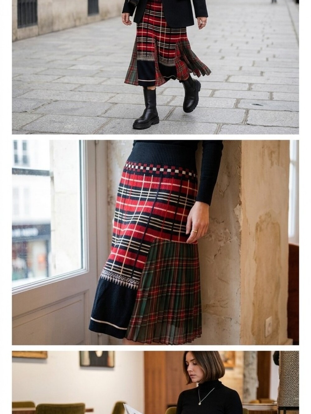 Jean Paul Gaultier Femme Y2K Tartan Check Knit Plaid Print Skirt